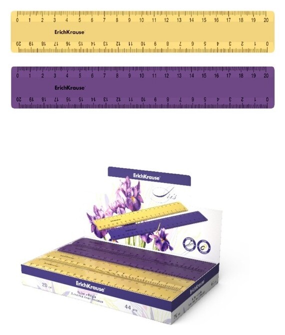 Линейка 20 см Erichkrause Iris, пластик, из 2 цветов, в коробке-дисплее Erich krause