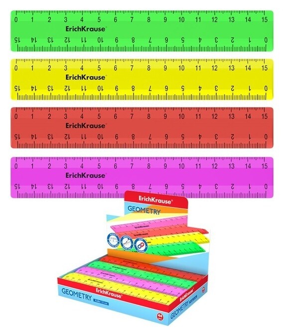 Линейка 15 см Erichkrause Neon Solid, пластик, из 4 цветов, в коробке-дисплее Erich krause