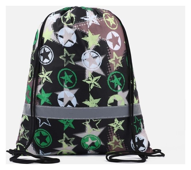 Мешок для обуви на шнурке, светоотражающая полоса, цвет чёрный/зелёный  ЗФТС