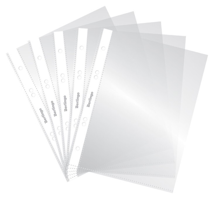 Файл-вкладыш А5 30мкм Berlingo, 100 штук, глянцевая с перфорацией 192627  Berlingo