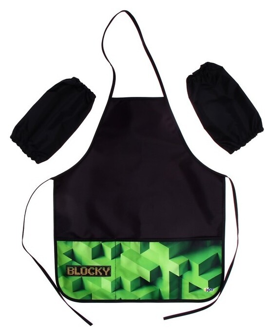 Фартук для труда + нарукавники, 535 х 445/230 х 145 мм, оникс, ФН 41-1 "Блоки", черный/зеленый, 69366  Оникс