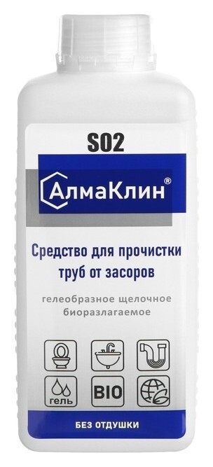 Алмаклин S02, 1л. щелочное моющее средство для прочистки засоров (Без отдушки) (твёрдый) Алмадез
