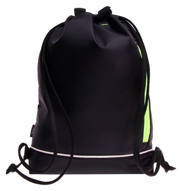 Мешок для обуви с карманом 430 х 360 х 90 мм, с расширением, с ручкой-петлей, светоотражающая полоса, оникс мо-31с-48, черный/салатовый Оникс