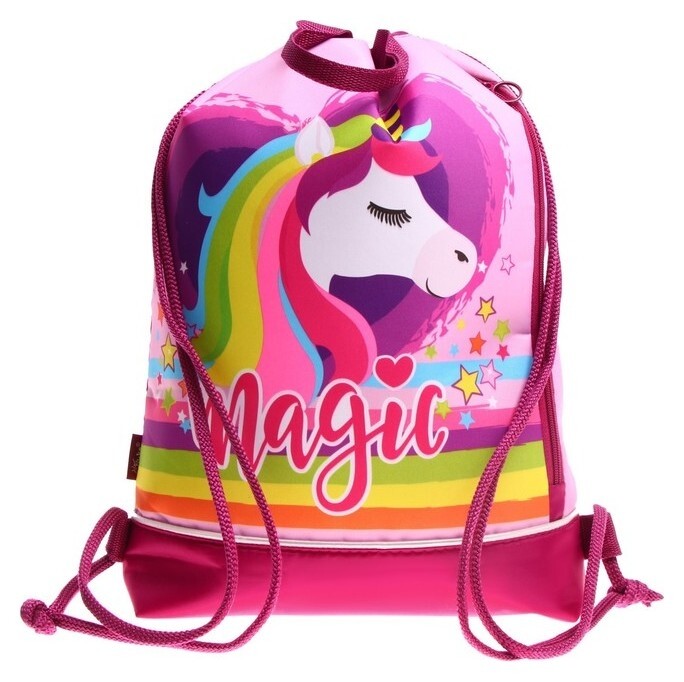 Мешок для обуви с карманом 430 х 360 мм, с ручкой-петлей, "Оникс", мо-31с-21,"яркий единорог"  Оникс