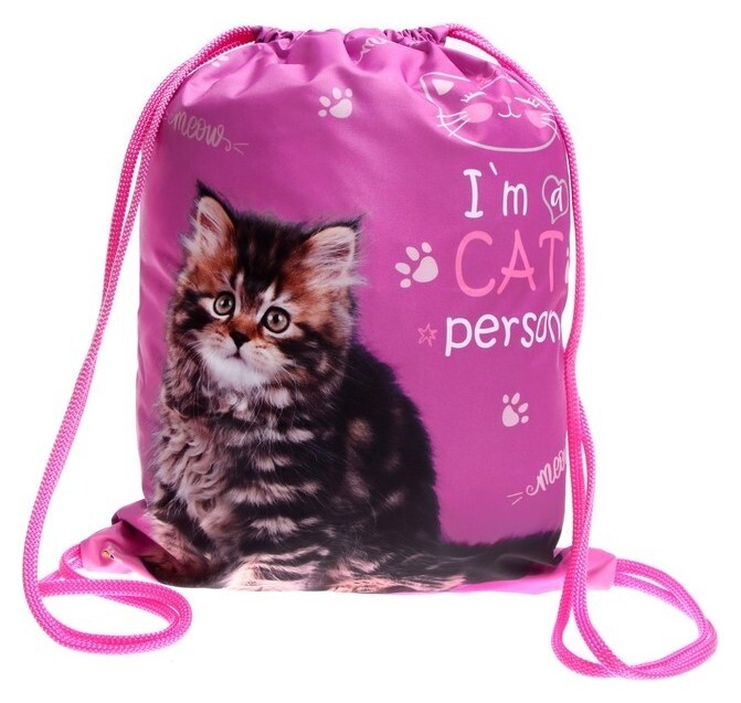 Мешок для обуви с карманом, 470 х 370 мм, с ручкой-петлей, "Оникс", мо-26-1-2р,"котёнок"  Оникс