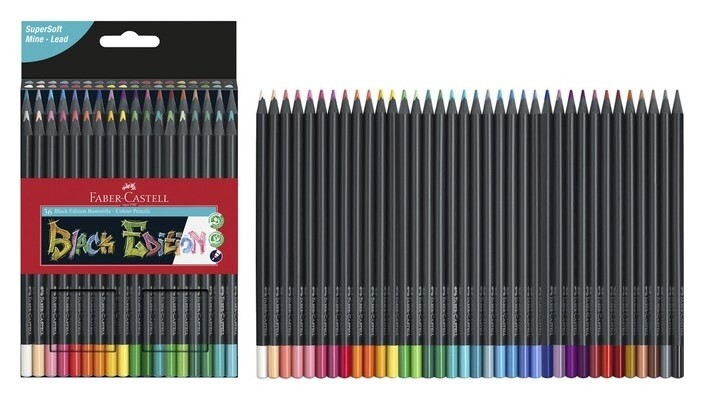Карандаши цветные Faber-castell Black Edition 36 цветов, Cверхмягкий грифель, трехгранные, чёрное дерево, в картонной коробке, 116436  Faber-castell