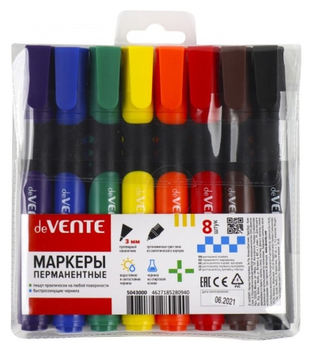 Набор маркеров перманентных 8 цветов 3,0 мм Devente пулевидный