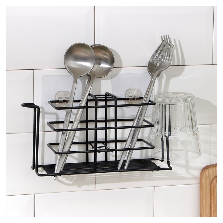 Подставка для столовых приборов доляна, 26×7×12 см, цвет чёрный  Доляна