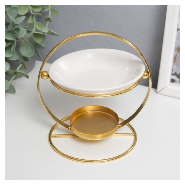 Аромалампа металл, керамика "Лофт" золото 8х13х13 см 