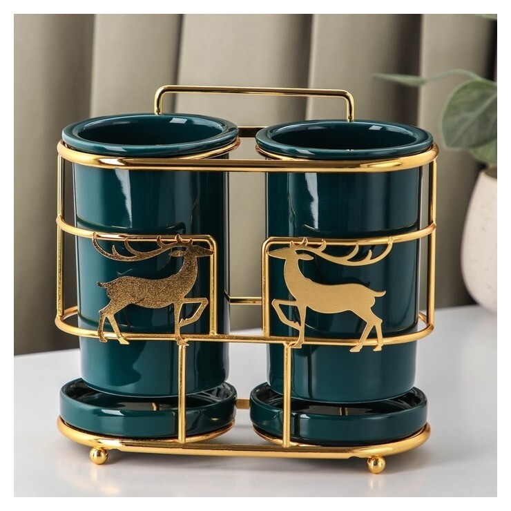 Набор подставок керамический для столовых приборов «Золотой олень», 19×10×18 см  