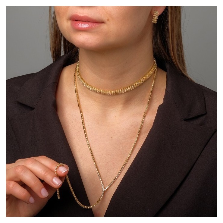 Набор 2 предмета: серьги, чокер "Лёд" 3 ряда, цвет белый в золоте  