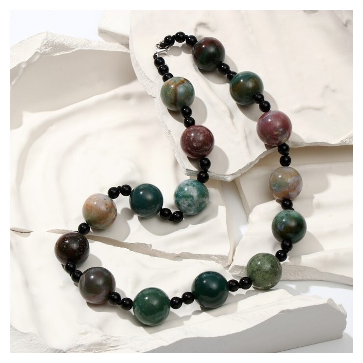 Бусы шар №18 "Яшма" через шар №6, 50см  