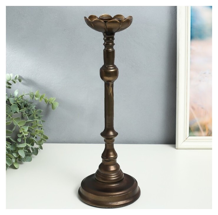 Подсвечник металл на 1 свечу "Моника" состаренная бронза 13,5х13,5х38 см  