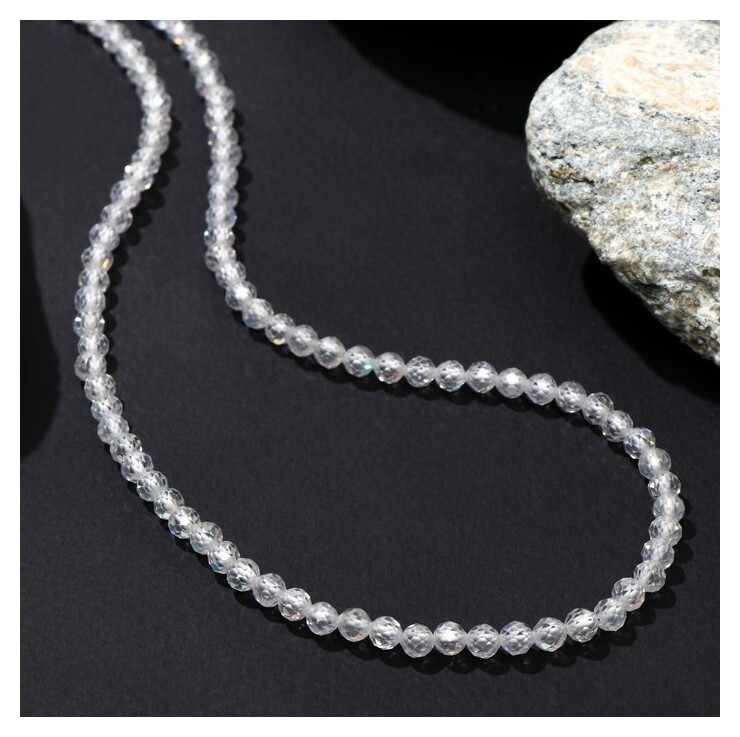 Бусы шар №4 "Циркон", цвет белый, 38см с удлинителем 5см  