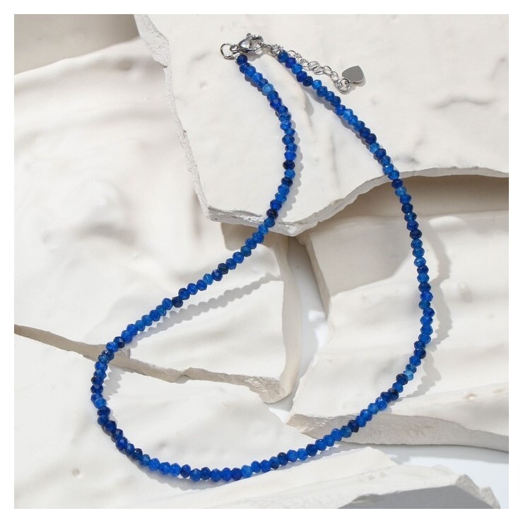 Бусы шар №3 "Агат", цвет синий, 34см с удлинителем 5см  