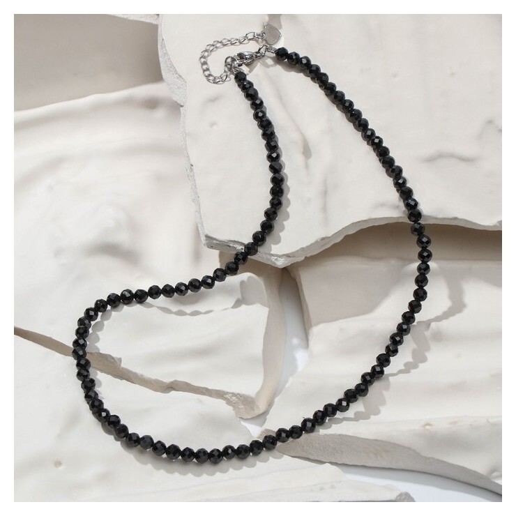 Бусы шар №4 "Циркон", цвет чёрный, 38см с удлинителем 5см  