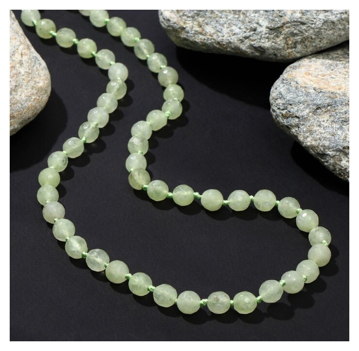 Бусы шар №6 гранёный через узел "Агат светло-зелёный", 50см 