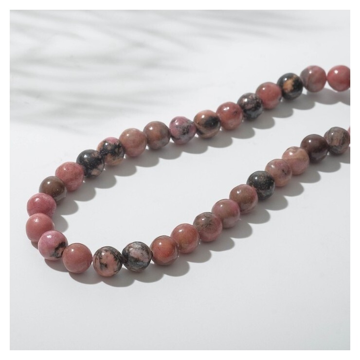 Бусины на нити №6 "Родонит", цвет светло-розовый 