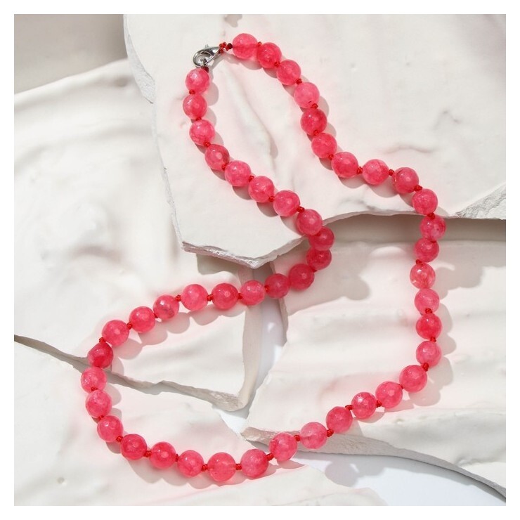 Бусы шар №6 гранёный через узел "Агат розовый", 46см  