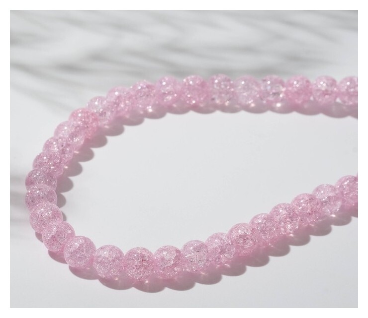 Бусины на нити шар №6 "Кварц сахарный", цвет розовый, 38см  