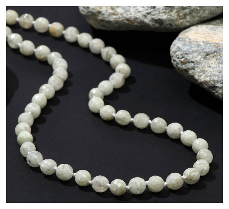 Бусы шар №6 гранёный через узел "Агат белый", 48см  