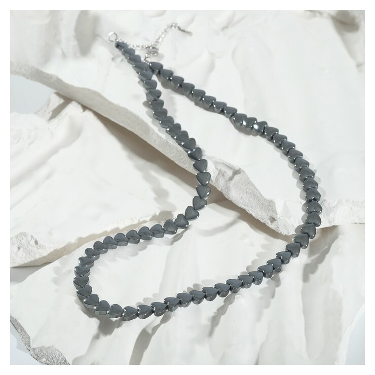 Бусы сердечко "Гематит", 40см + 5см удлинитель  