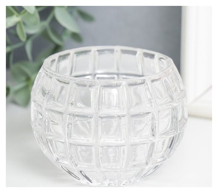 Подсвечник стекло "Бочонок" D-4,5 см прозрачный 7,5х7,5х6 см  