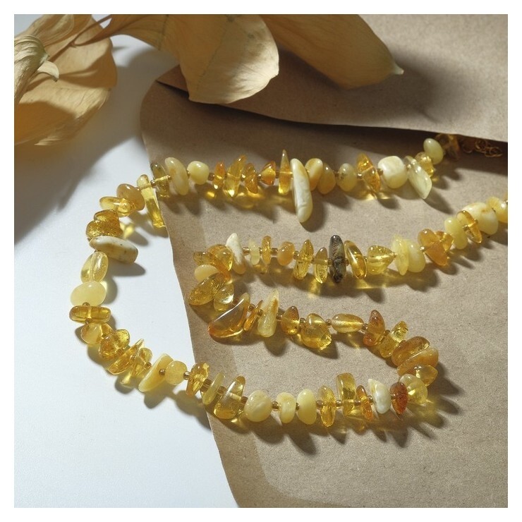 Бусы "Янтарь" галтовка через бисер, цвет медовый, 45см + 5см удлинитель  