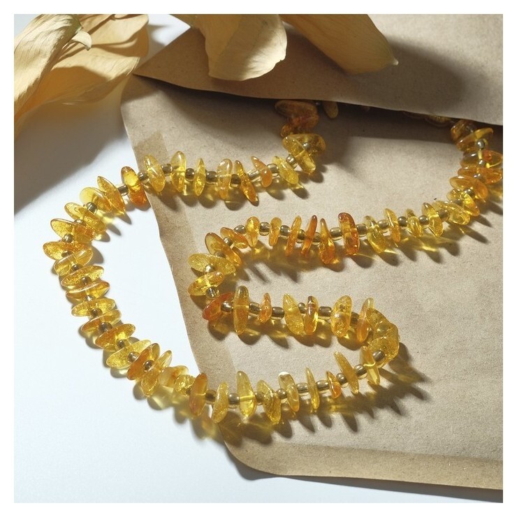 Бусы "Янтарь" крошка через бисер, цвет жёлтый, 48см  