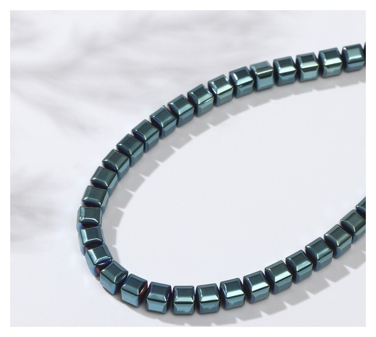 Бусины на нити "Гематит" кубики объёмные, 6*6мм, цвет зелёный, 40см 