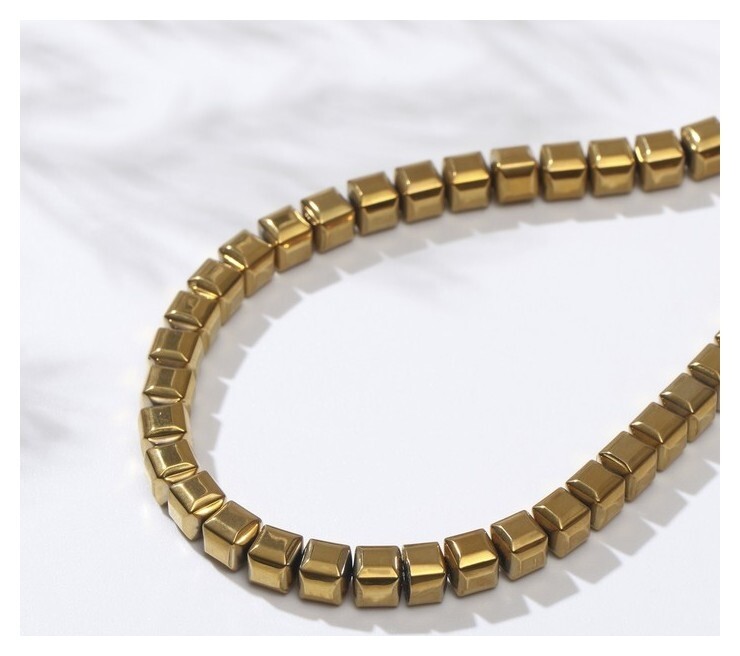 Бусины на нити "Гематит" кубики объёмные, 6*6мм, цвет золото, 40см 