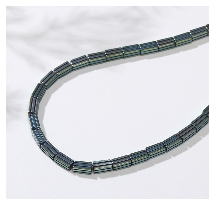 Бусины на нити "Гематит" прямоугольники резные, 8*4мм, цвет зелёный, 40см  