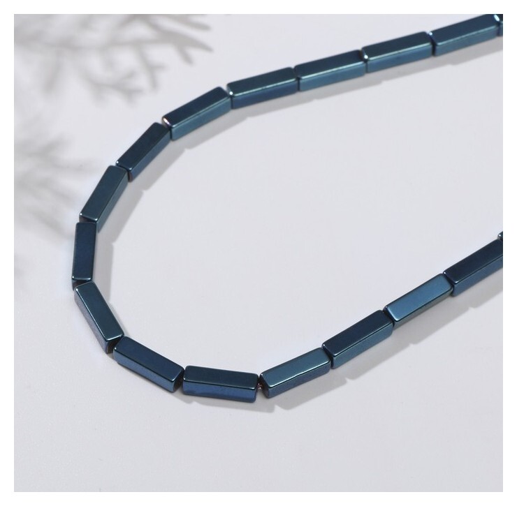 Бусины на нити "Гематит" палочки, 12*3мм, цвет синий, 42см  