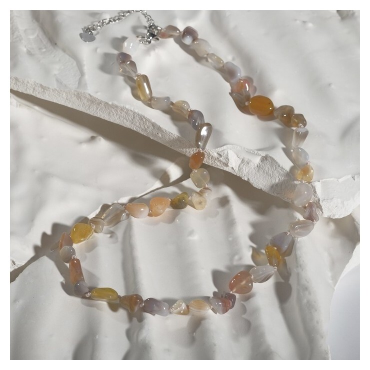 Бусы галтовка мелкая через узел "Агат бразильский", 46см + 5см удлинитель 