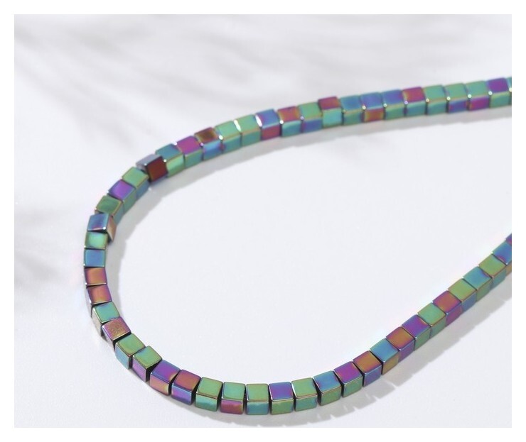 Бусины на нити "Гематит" кубики мини, 3*3мм, цвет бензиновый, 40см  