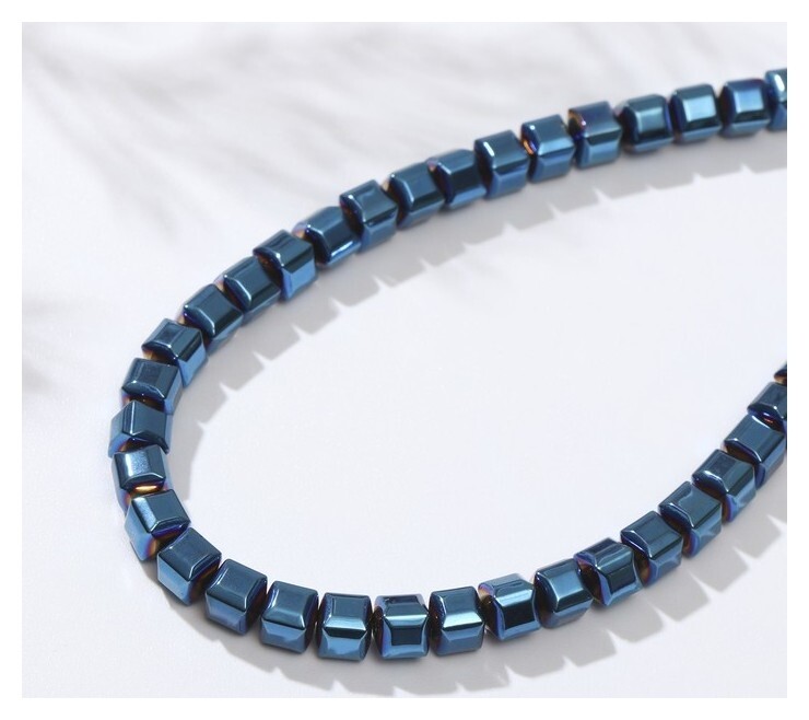 Бусины на нити "Гематит" кубики объёмные, 6*6мм, цвет синий, 40см  