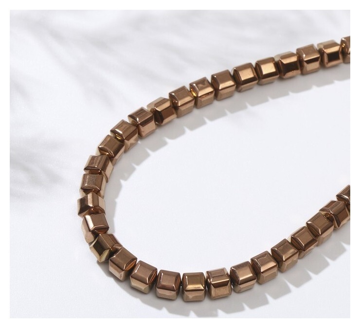 Бусины на нити "Гематит" кубики объёмные, 6*6мм, цвет медный, 40см  