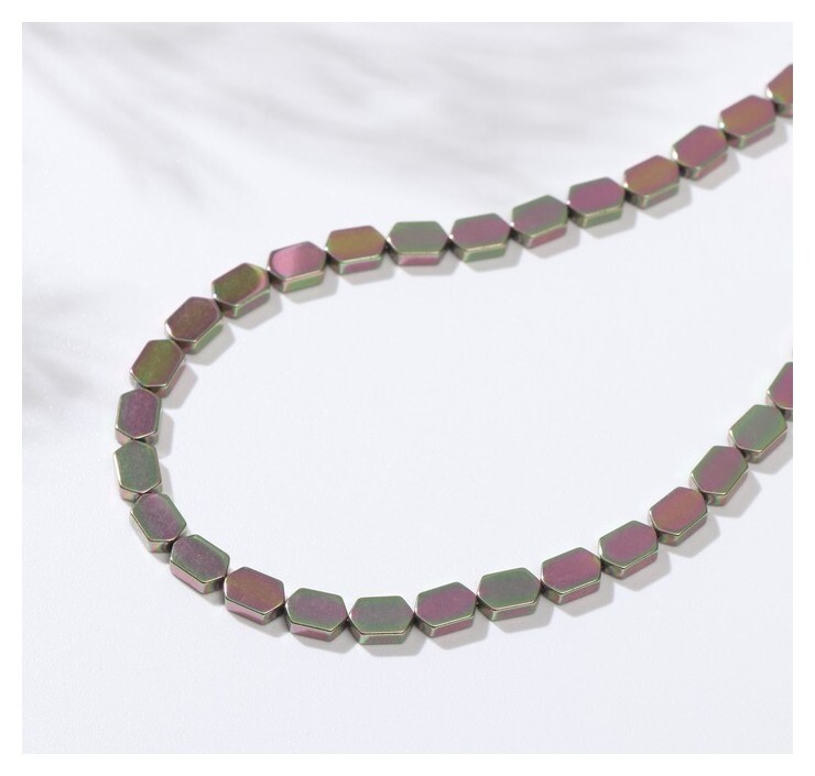 Бусины на нити "Гематит" шестиугольники узкие, 6*3мм, цвет бензиновый, 40см  