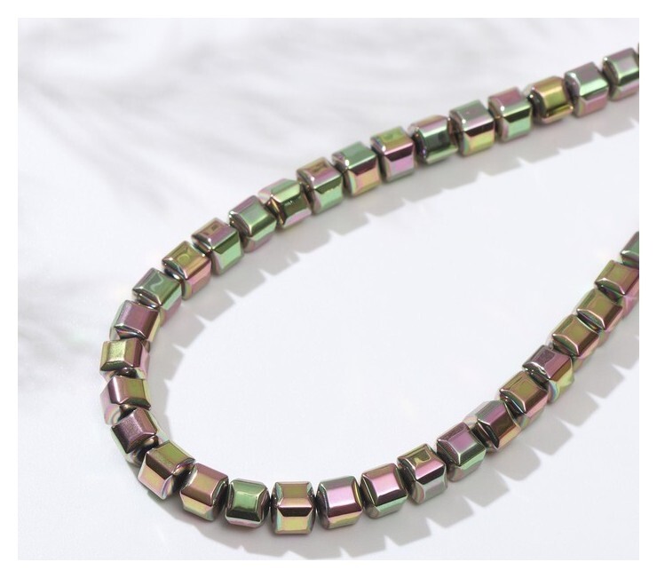 Бусины на нити "Гематит" кубики объёмные, 6*6мм, цвет бензиновый, 40см  