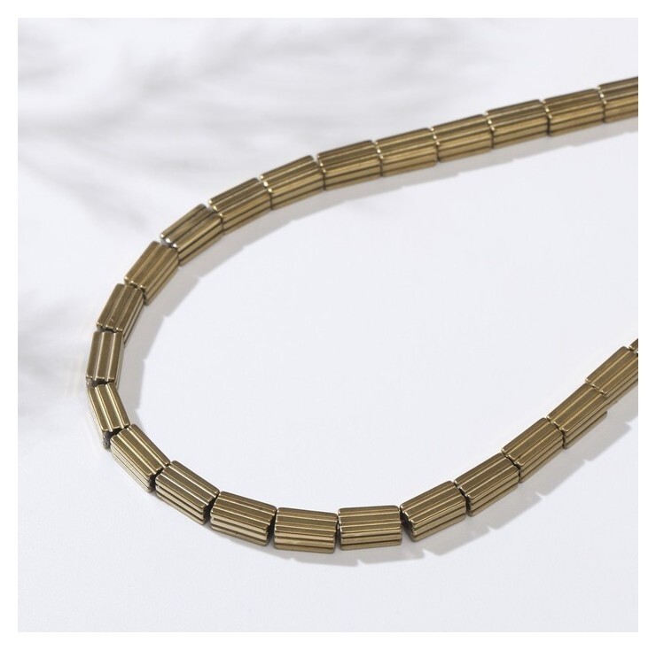 Бусины на нити "Гематит" прямоугольники резные, 8*4мм, цвет светлое золото, 40см  