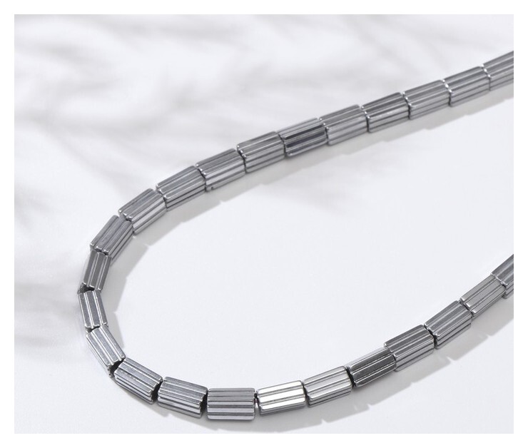 Бусины на нити "Гематит" прямоугольники резные, 8*4мм, цвет серебро, 40см  