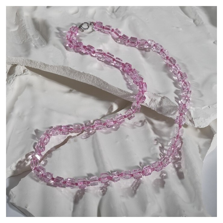 Бусы кубик через узел "Хрусталь", цвет розовый, 48см 