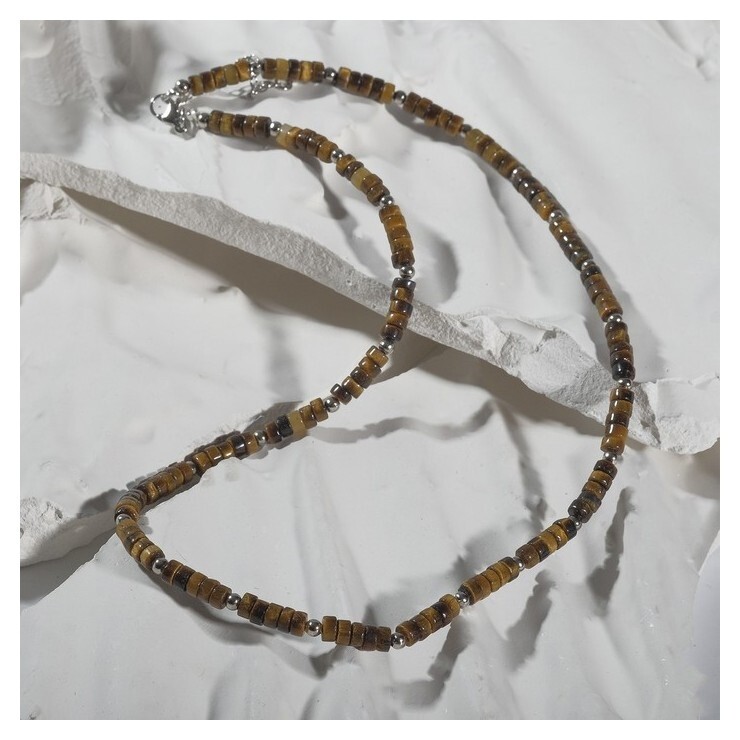 Бусы рондель 3*2мм через бусину "Тигровый глаз", 45см + 5см удлинитель  