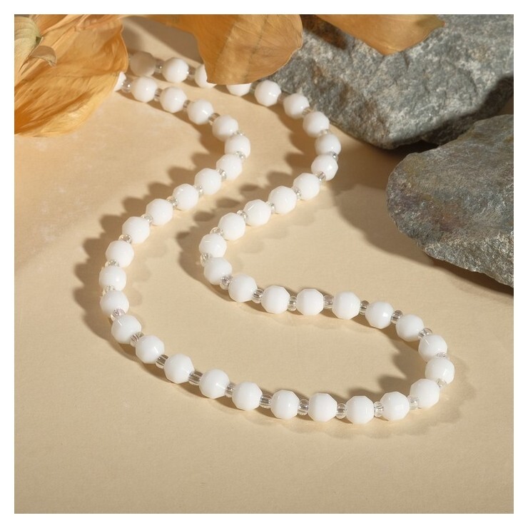 Бусы шар №6 через бисер "Агат белый", 45см + 5см удлинитель  