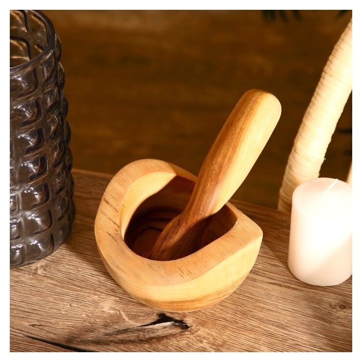 Ступка с пестиком 15х15х17 см, тиковое дерево  