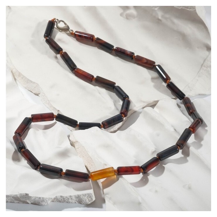 Бусы трубочка через узел "Агат коричневый", 52см  