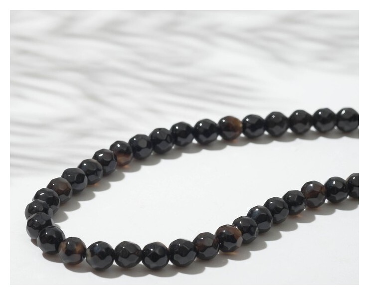 Бусины на нити шар №5 гранёный "Агат чёрный" (75 бусин)  