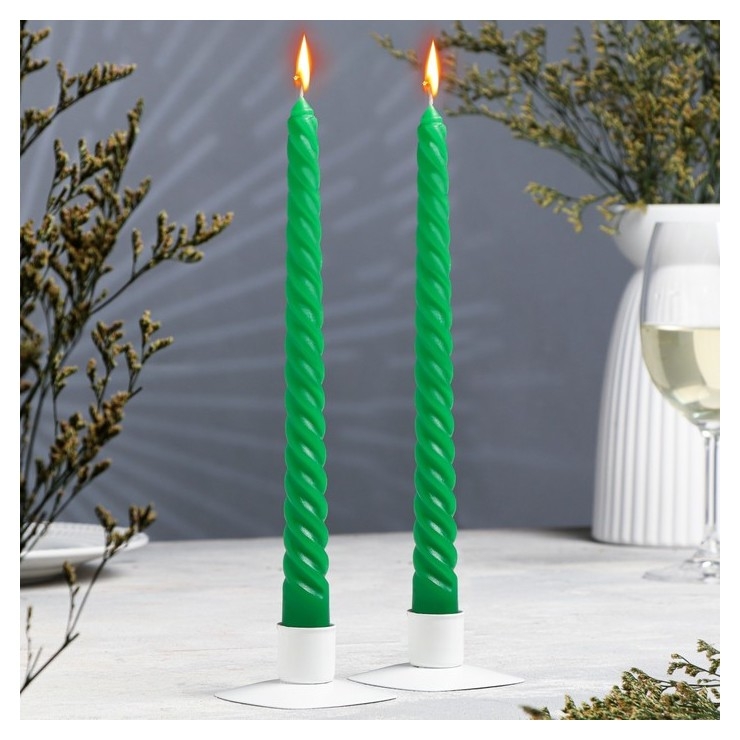 Набор свечей витых, 2,2х 25 см, 2 штуки, зелёный, подвес