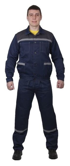 Костюм №802, п/комбенизон+куртка, хлопок/полиэфир, размер 52-54/182-188, цвет тёмно-синий/серый  