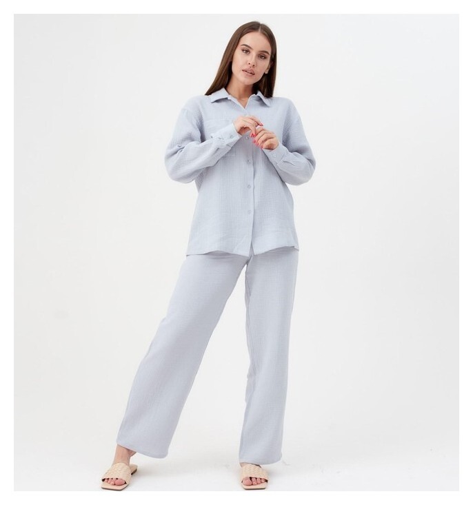 Пижама женская (Рубашка и брюки) Kaftan "Basic" размер 44-46, цвет серо-голубой  Kaftan